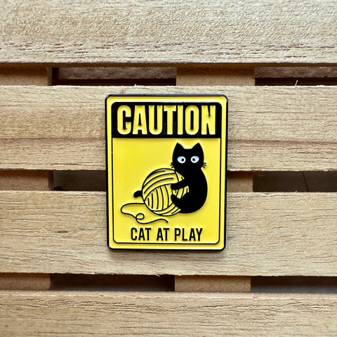 Caution Cat at Play Enamel Pin